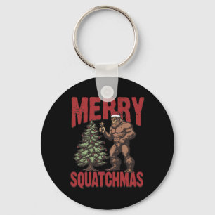 Retro Western Merry Squatchmas Funny Bigfoot Santa Key Ring