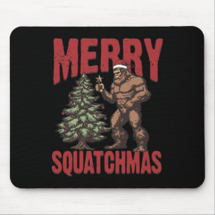 Retro Western Merry Squatchmas Funny Bigfoot Santa Mouse Mat