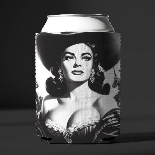 Retro Western Pin-up Can Cooler