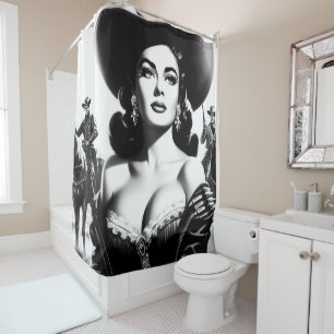 Retro Western Pin-up Shower Curtain