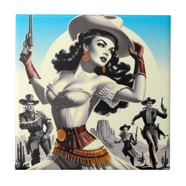 Retro Western Pin-up Tile (Front)