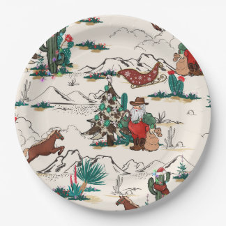 Retro Western Santa Christmas paper plates