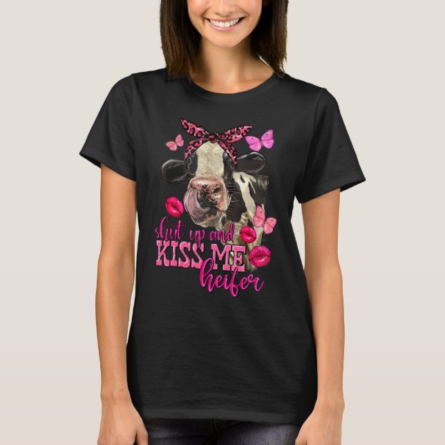 Retro Western Valentine's Day Pink Cow Love Butter T-Shirt (Front)