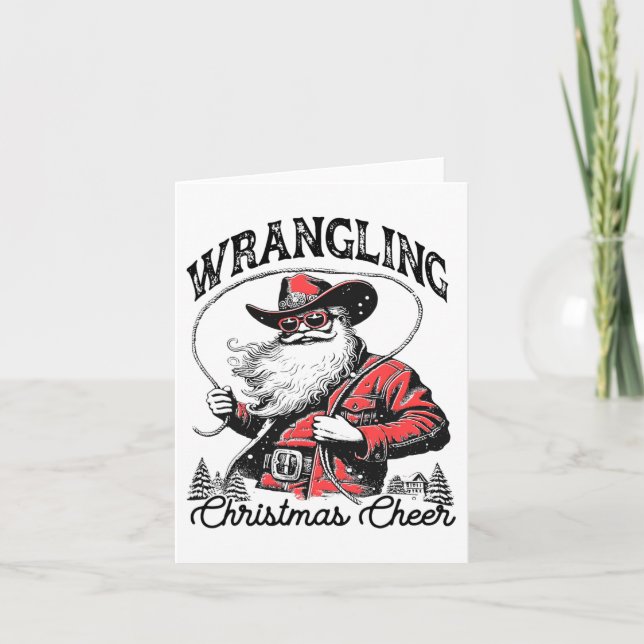 Retro Western Xmas Wrangling Christmas Cheer Santa Card (Front)