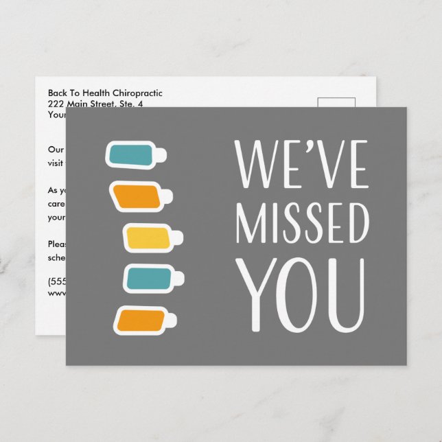 Retro We've Missed You Chiropractic Recall Postcard (Front/Back)