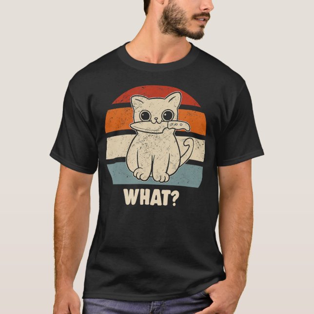 Retro What Cat Knife Meow Kitty Funny Cats Mom And T-Shirt (Front)