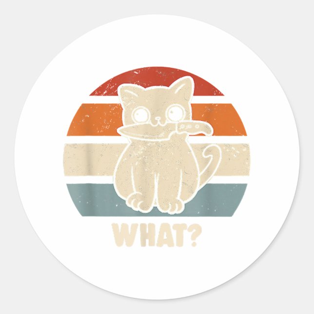 Retro What Cat Knife Meow Kitty Funny Cats Mum And Classic Round Sticker (Front)