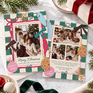 Retro Whimsical 4 Photo Family Merry Christmas Holiday Card