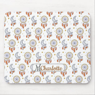 Retro Whimsical Boho Pattern Monogram Name Mouse Mat