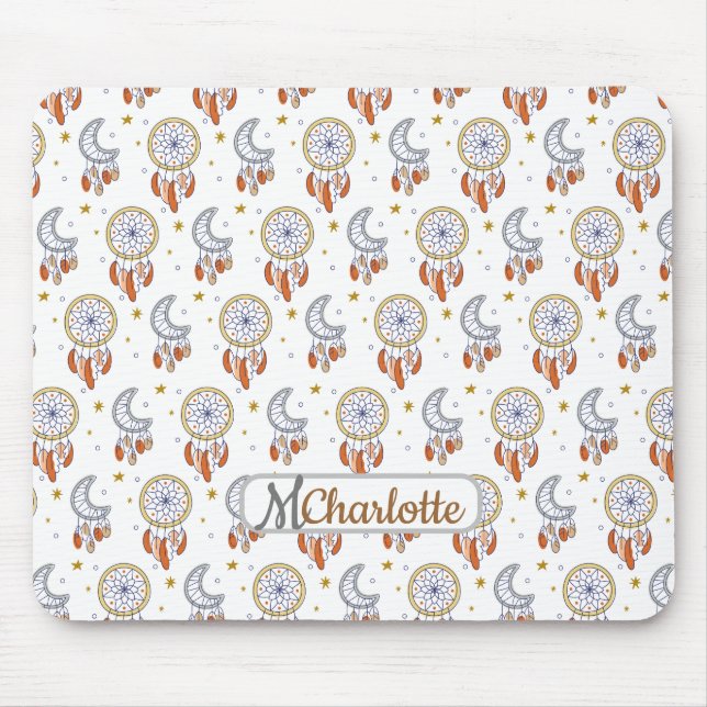 Retro Whimsical Boho Pattern Monogram Name Mouse Mat (Front)