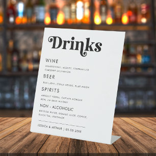 Retro Whimsical Bold Script Wedding Bar Drink Menu Pedestal Sign