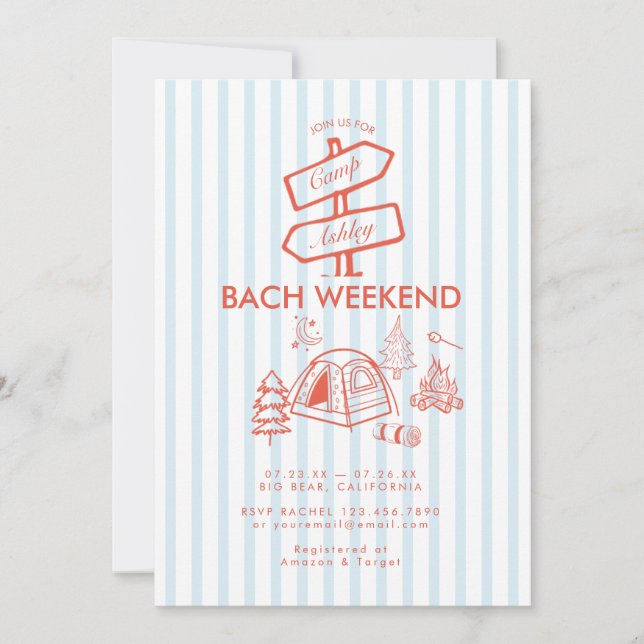 Retro Whimsical Camping Bachelorette Weekend Invitation (Front)