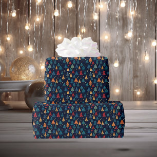 Retro Whimsical + Dark Christmas Trees Wrapping Paper