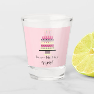 Retro Whimsical Girly Pink Pastel Birthday Cake Shot Glass