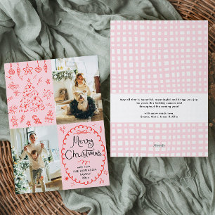 Retro Whimsical Hand Drawn Merry Christmas 2 Photo Holiday Card