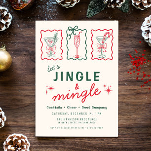 Retro Whimsical Jingle Mingle Christmas Party Invitation