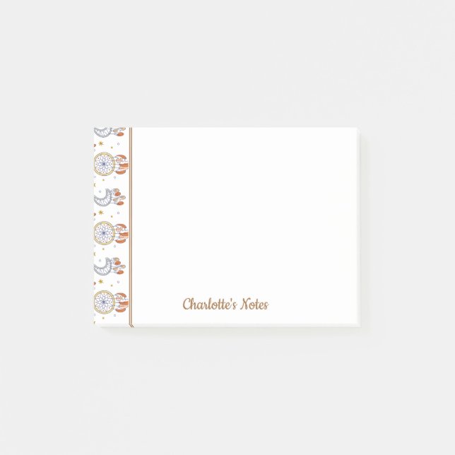 Retro Whimsical Mandala Boho Pattern Name Post-it Notes (Front)