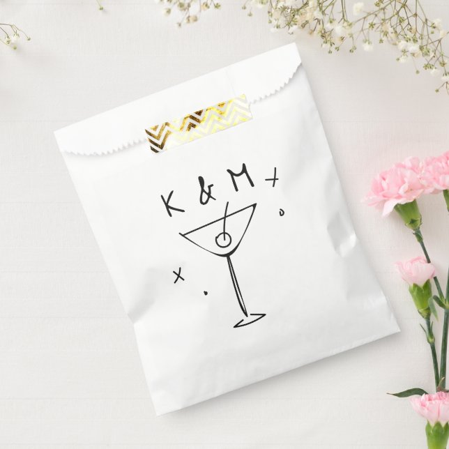 Retro Whimsical Martini Hand Drawn Custom Initials Favour Bags (Sealed)