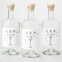 Retro Whimsical Martini Hand Drawn Custom Initials