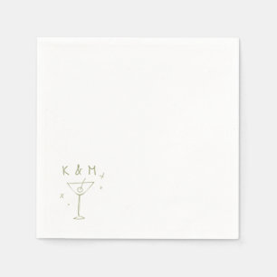 Retro Whimsical Martini Hand Drawn Custom Initials Napkin