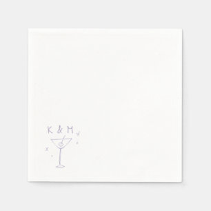 Retro Whimsical Martini Hand Drawn Custom Initials Napkin