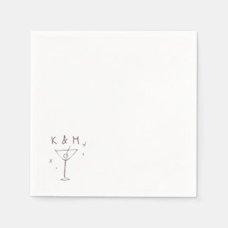 Retro Whimsical Martini Hand Drawn Custom Initials Napkin