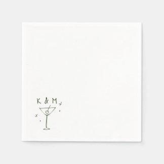 Retro Whimsical Martini Hand Drawn Custom Initials Napkin