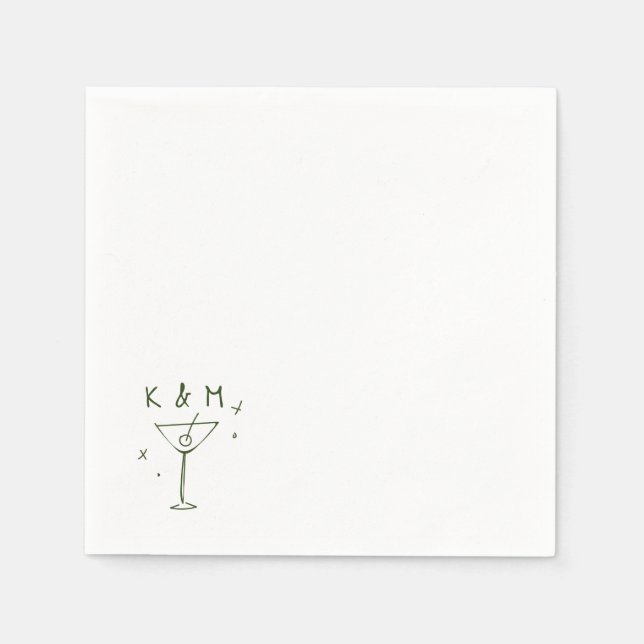 Retro Whimsical Martini Hand Drawn Custom Initials Napkin (Front)