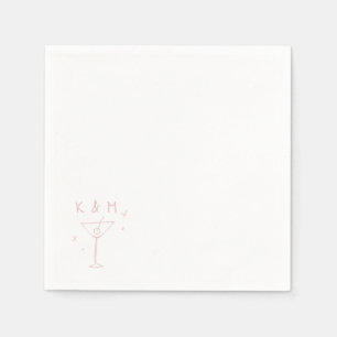 Retro Whimsical Martini Hand Drawn Custom Initials Napkin