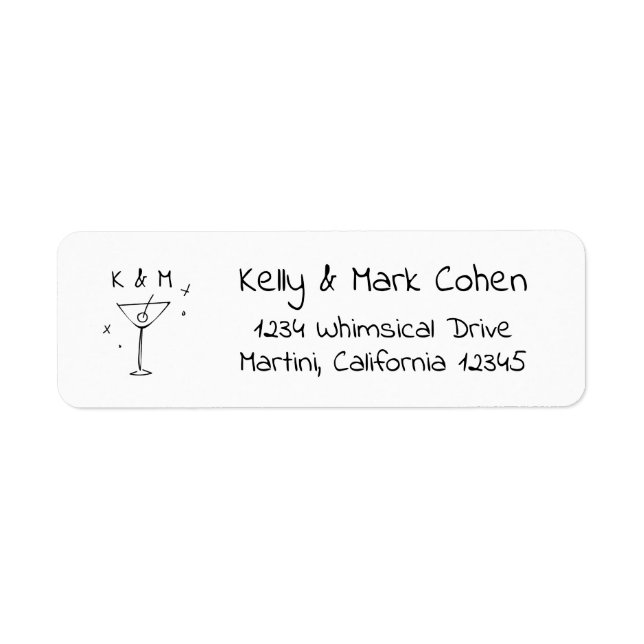 Retro Whimsical Martini Hand Drawn Return Address (Front)