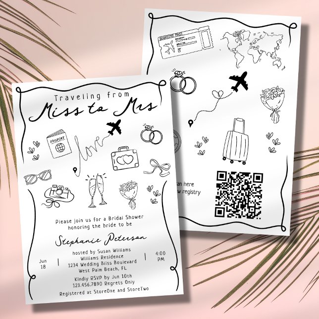 Retro Whimsical Miss to Mrs QR Code Bridal Shower Invitation (Creator Uploaded)