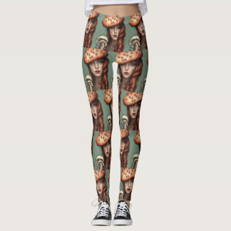 retro whimsical mushroom lovers leggings pants
