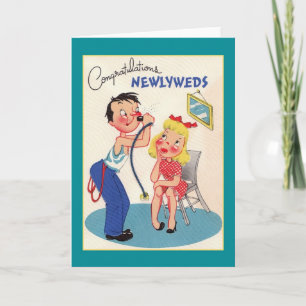 Retro Whimsical Newlywed Greeting Card