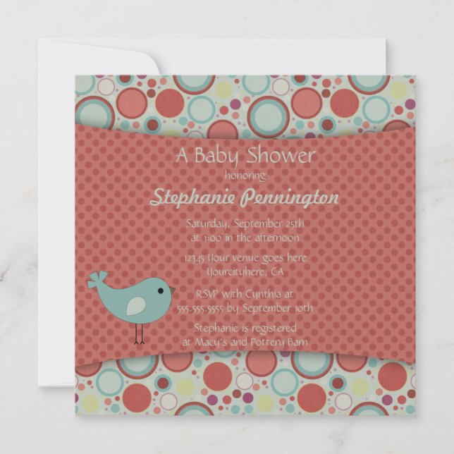Retro whimsical polka dots baby shower invitation (Front)