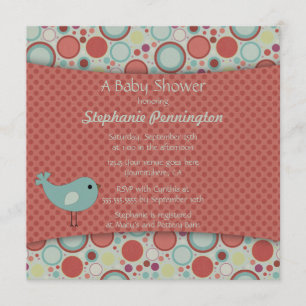 Retro whimsical polka dots baby shower invitation
