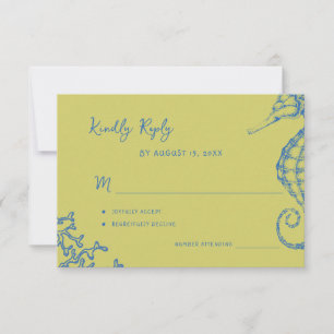 Retro whimsical script beach destination wedding RSVP card
