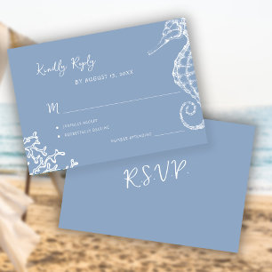 Retro whimsical script beach destination wedding RSVP card