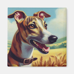 Retro Whippet Dog Painting Magnet