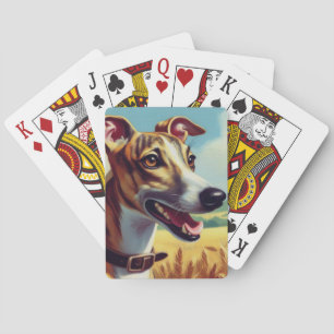 Retro Whippet Dog Painting Playing Cards