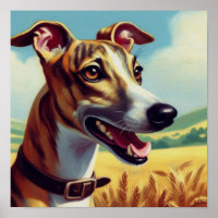 Retro Whippet Dog Painting