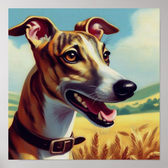 Retro Whippet Dog Painting Poster (Front)