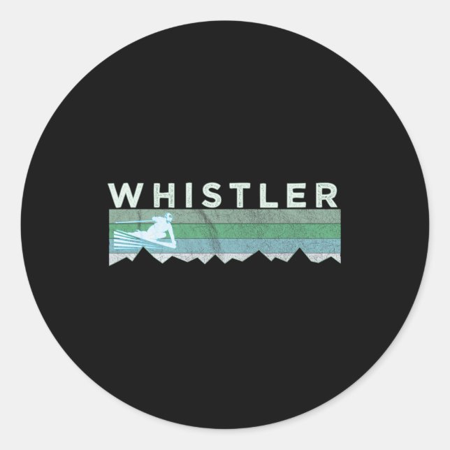 Retro Whistler Bc Canada Distressed Skiing  Classic Round Sticker (Front)
