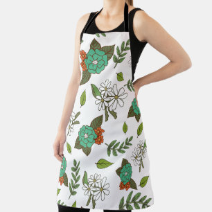 Retro White and Green Floral Apron