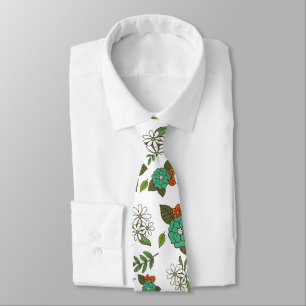 Retro White and Green Floral Tie