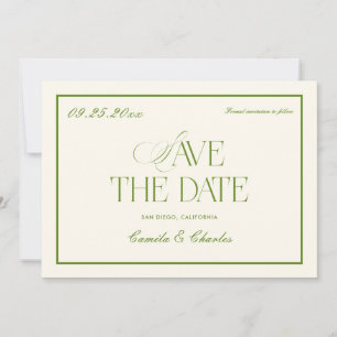 Retro White and Green Wedding Save the date Photo  Invitation