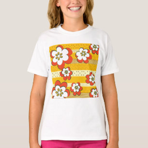 Retro White And Orange Flowers T-Shirt