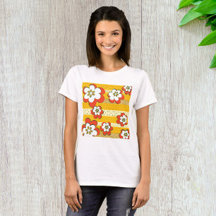 Retro White And Orange Flowers T-Shirt