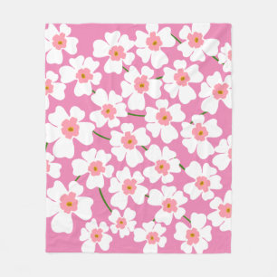 Retro White and Pink Flower Aesthetic Pattern Fleece Blanket