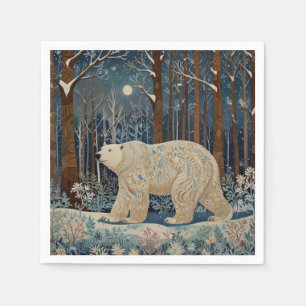Retro white bear boho winter woodland forest napkin