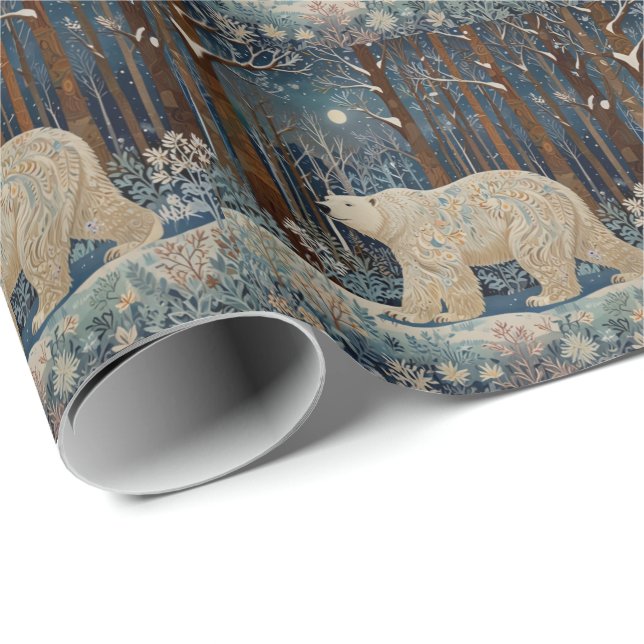 Retro white bear boho winter woodland forest wrapping paper (Roll Corner)